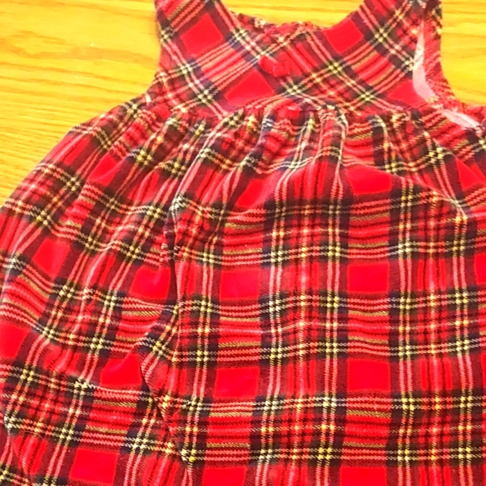 Red velvet plaid dress 0-3 mos